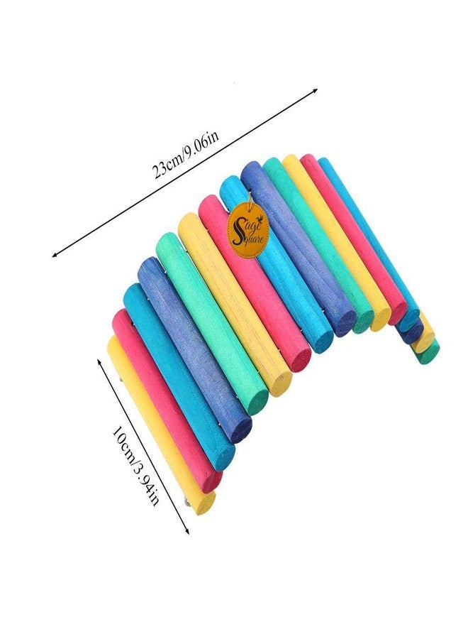 Sage Square Raindow Wooden Suspension Bend Bridge Cum Hide House Cum Chew Toy for Hamster, Rat, Sugar Glider, Bird, Gerbill, Parrot Habitat Decor - Image 2